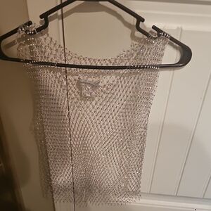 Mesh Beaded Crop Top - Silver